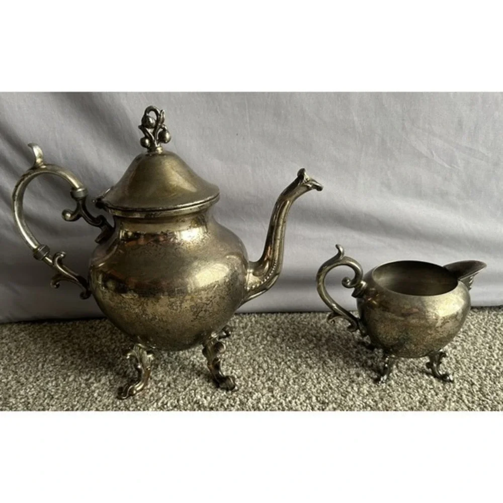 Antique Birmingham‎ Silver Footed Coffee/Teapot BSC & Creamer Pitcher Collector